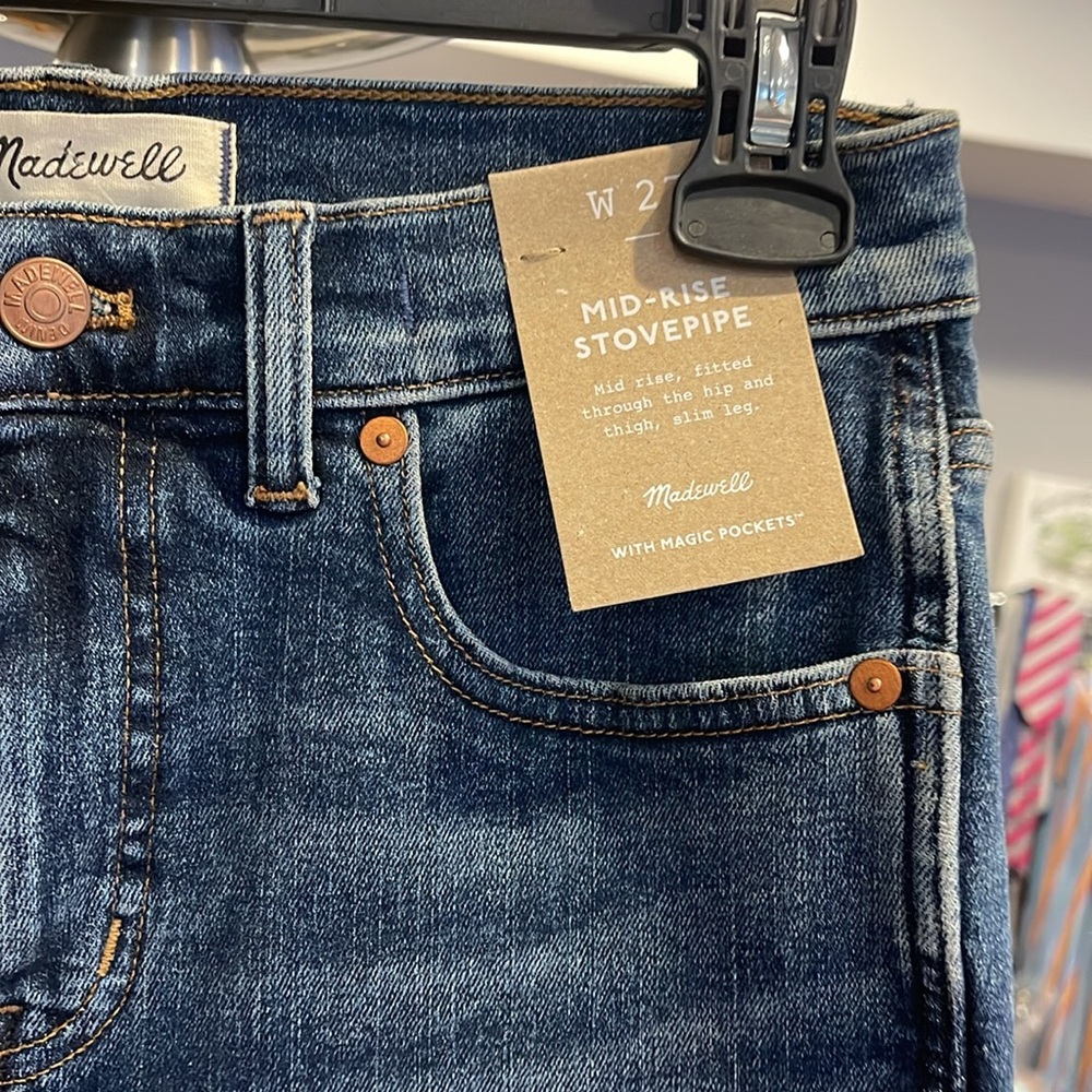 “Madewell Dark Wash Stovepipe Slim Jeans | Women’s 27 | NWT Midrise inseam 31" - Picture 3 of 17